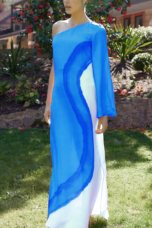 Clarene™ | One Shoulder Long Sleeve Maxi Dress