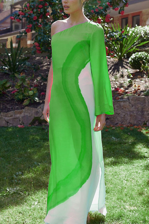 Clarene™ | One Shoulder Long Sleeve Maxi Dress