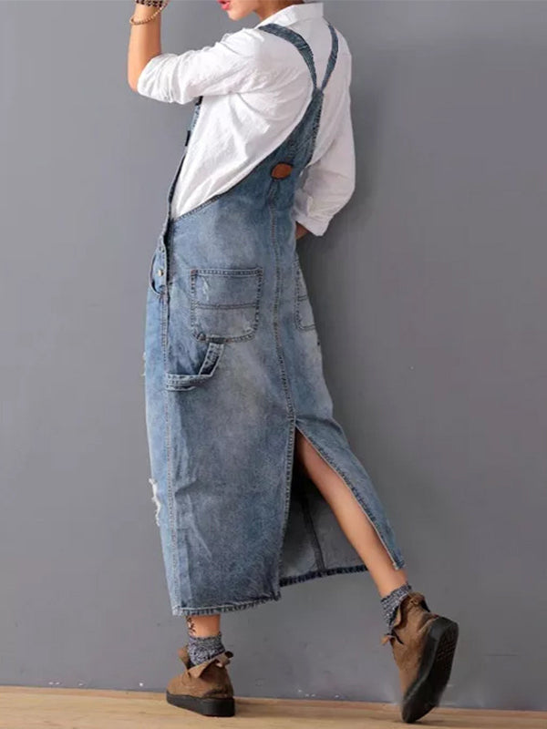 Vintage Charm Denim Dungaree Dress