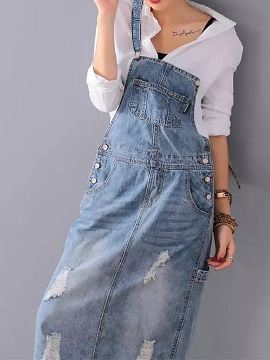 Vintage Charm Denim Dungaree Dress