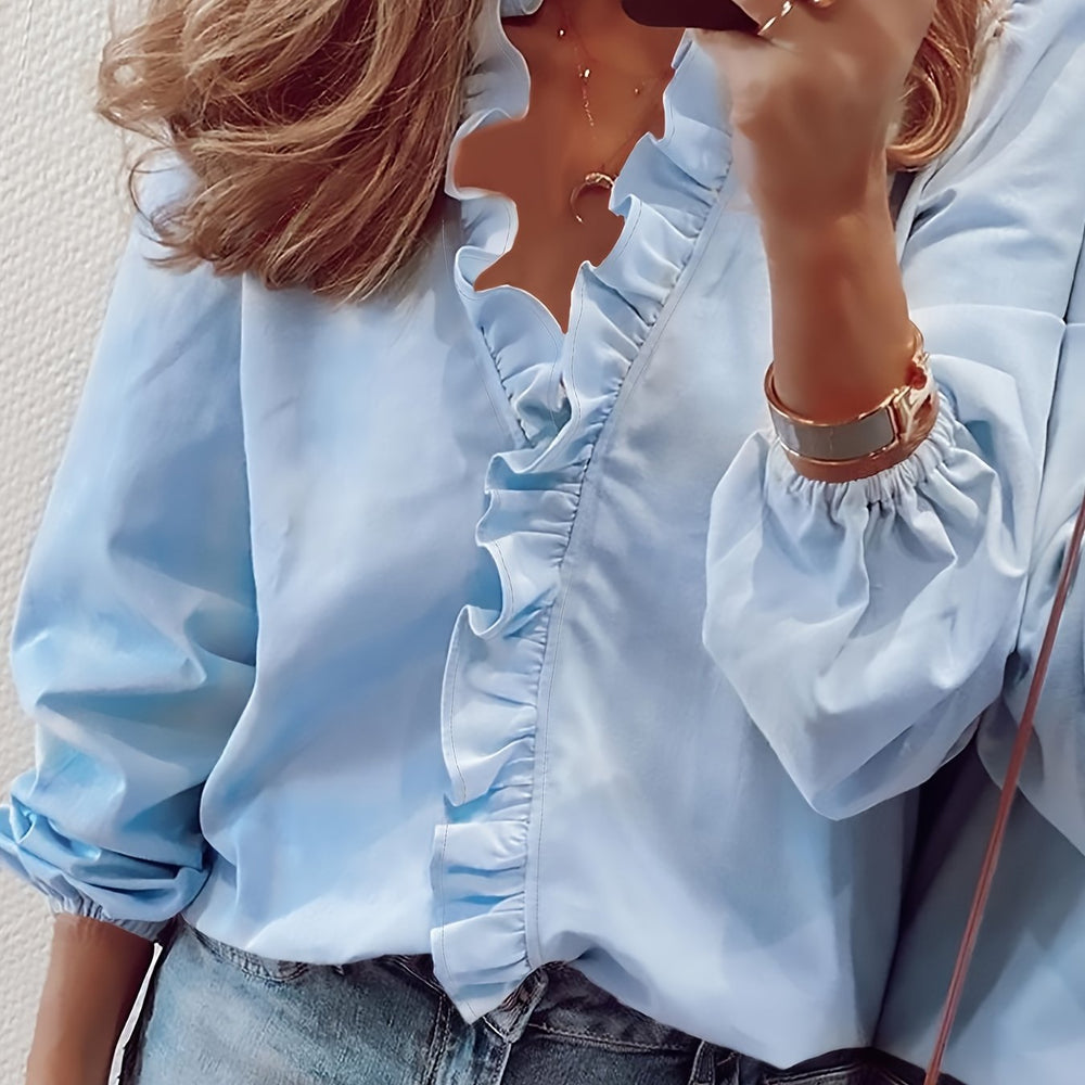 Olivra™ | Ruffled V-Neck Blouse