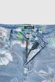 Velina™ | Floral Pattern Wash High Waist Straight Leg Jeans