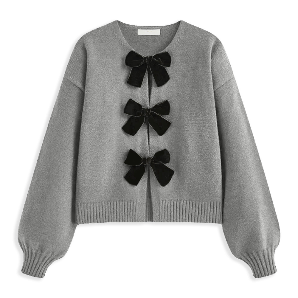 Loriva™ | Velvet-Bow Lantern Sleeve Sweater