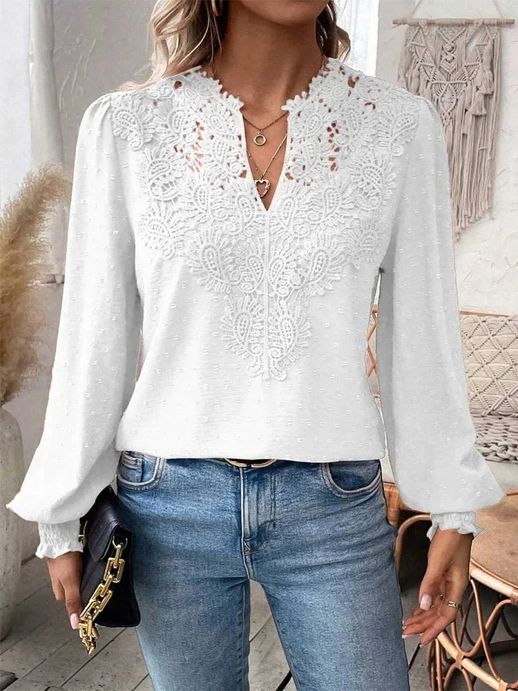 Floriel™ | Luxurious Lace Blouse with V-Neck