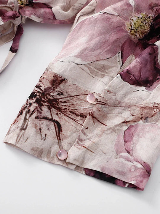 Mira™ | Elegant Flower Printed Drawstring Sundress with Pockets