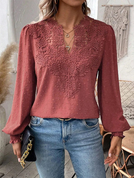 Floriel™ | Luxurious Lace Blouse with V-Neck