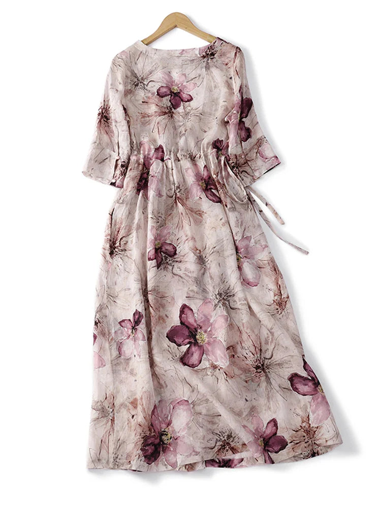 Mira™ | Elegant Flower Printed Drawstring Sundress with Pockets