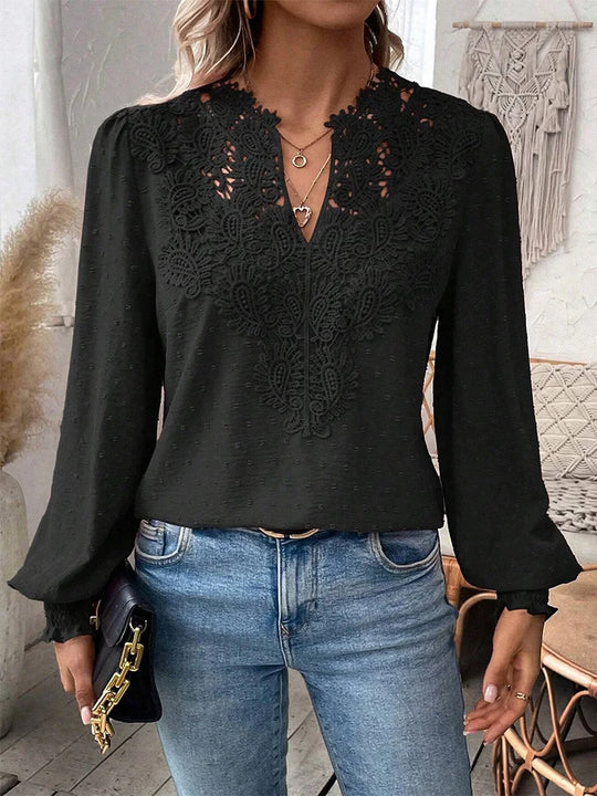 Floriel™ | Luxurious Lace Blouse with V-Neck