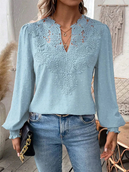 Floriel™ | Luxurious Lace Blouse with V-Neck