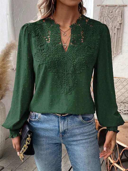 Floriel™ | Luxurious Lace Blouse with V-Neck