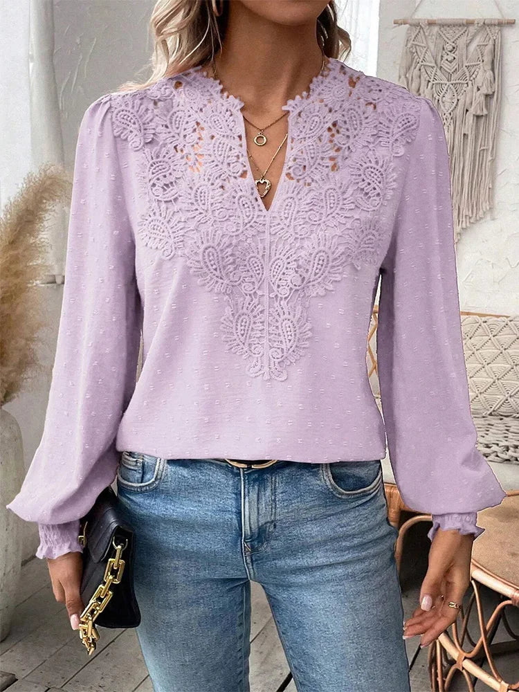 Floriel™ | Luxurious Lace Blouse with V-Neck