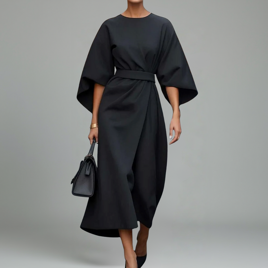 Venara™ | Elegant Dress with Lantern Sleeves and Belt at the Waist