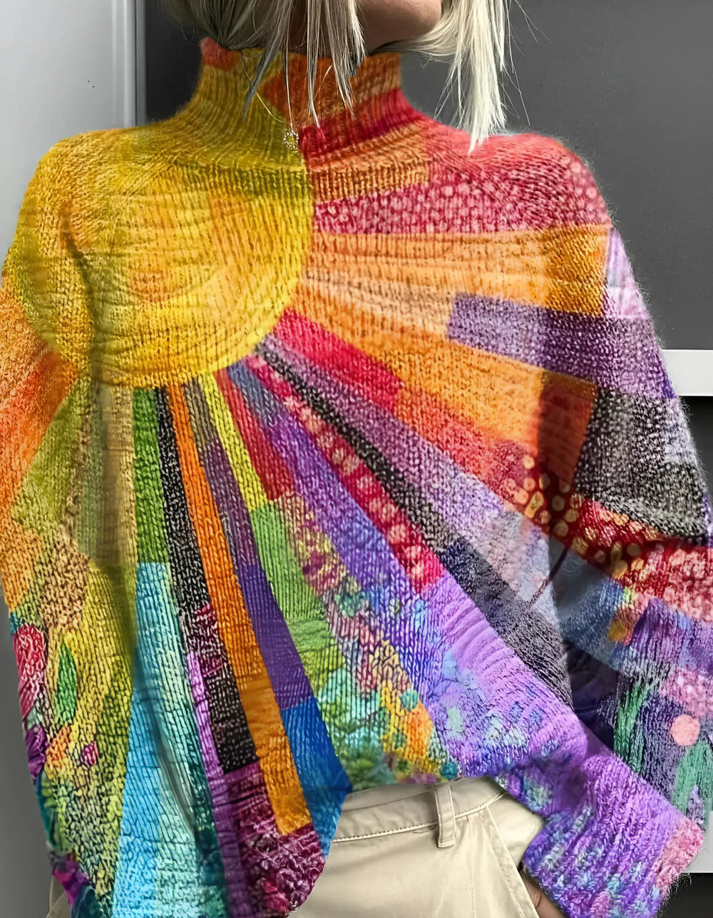 LOREN™ | BOHEMIAN RAINBOW KNIT TURTLENECK SWEATER