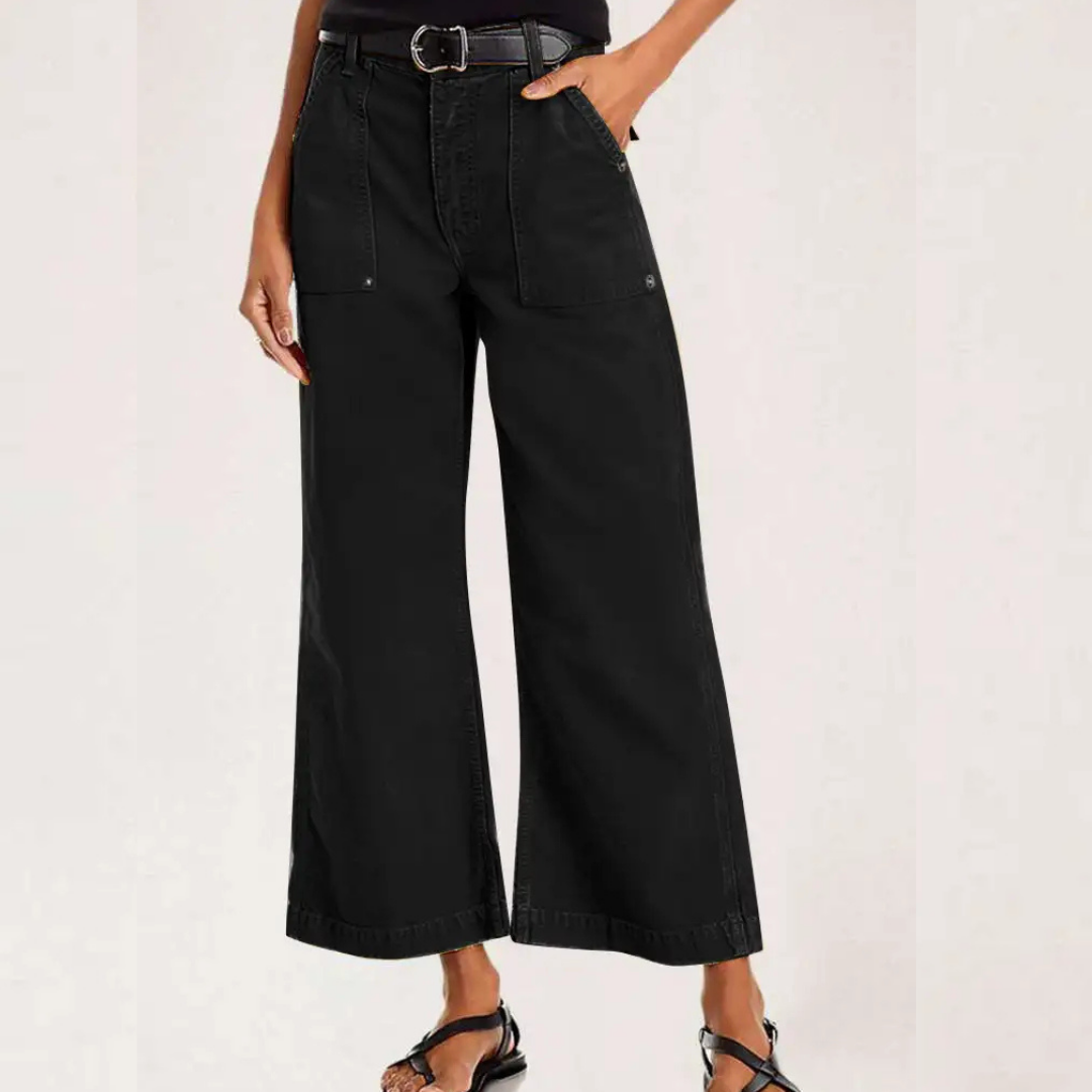 Vessa™ | Flap Pocket Back Mid Waist Crop Pants Without Belt
