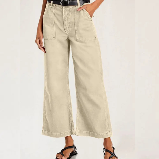 Vessa™ | Flap Pocket Back Mid Waist Crop Pants Without Belt
