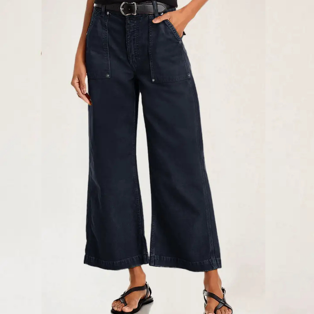 Vessa™ | Flap Pocket Back Mid Waist Crop Pants Without Belt
