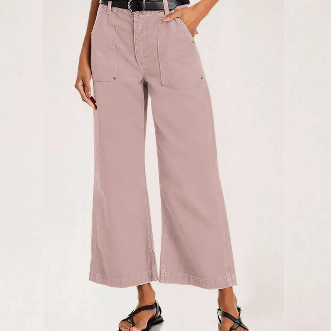 Vessa™ | Flap Pocket Back Mid Waist Crop Pants Without Belt