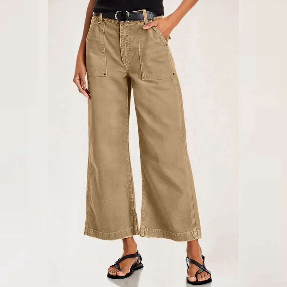 Vessa™ | Flap Pocket Back Mid Waist Crop Pants Without Belt