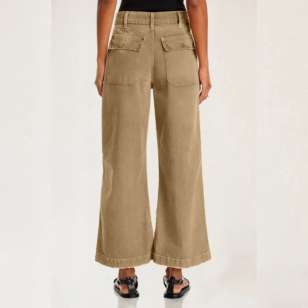 Vessa™ | Flap Pocket Back Mid Waist Crop Pants Without Belt