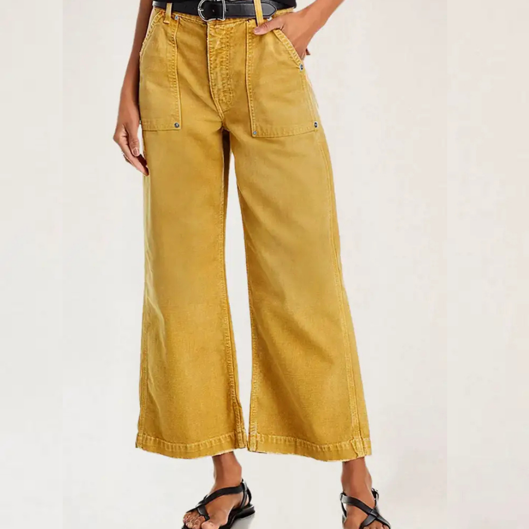 Vessa™ | Flap Pocket Back Mid Waist Crop Pants Without Belt