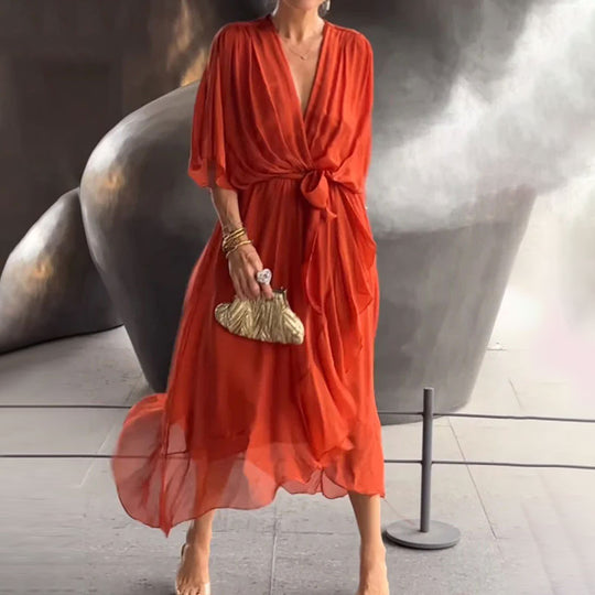 NIRA™ | V-NECK MIDI DRESS